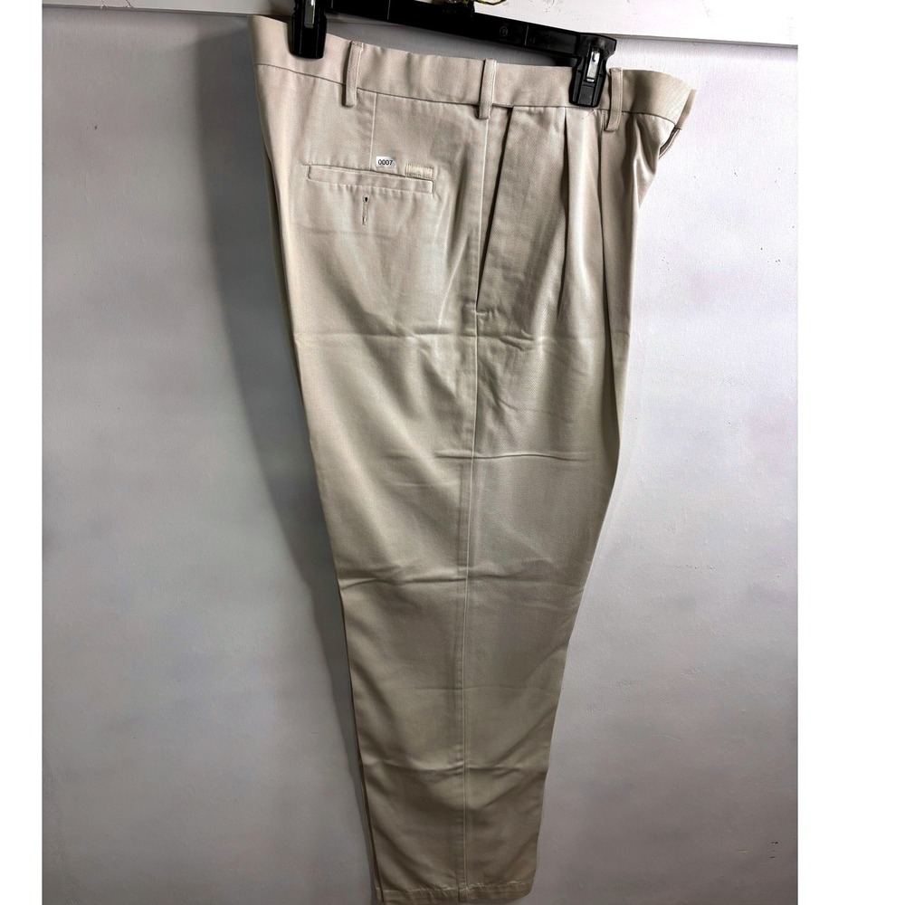 Haggar Mens Khaki Tan Pleated Chino Dress Pants 36x32 100% Cotton